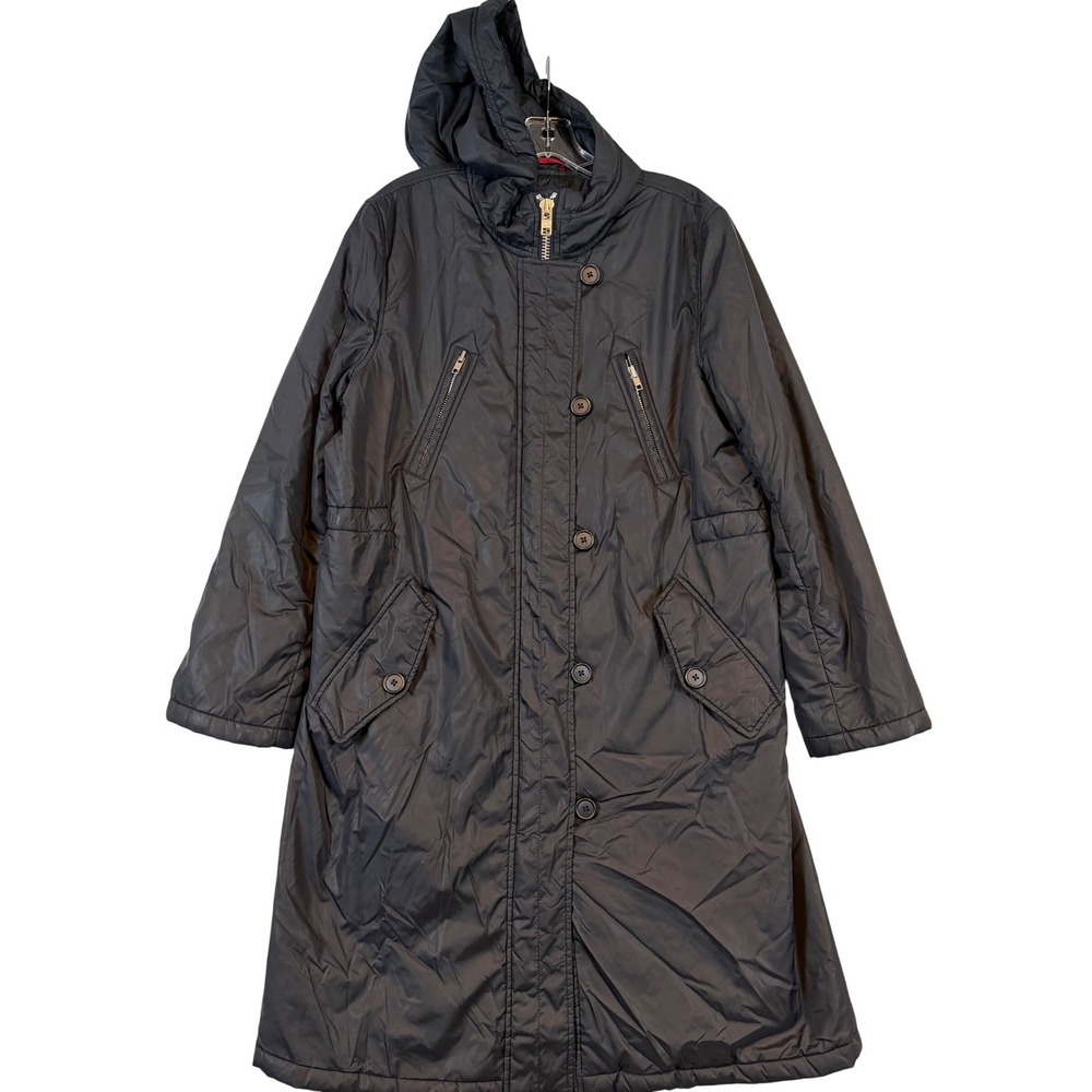 Gap Womens Black Longline Parka Jacket Convertible Hood Puffer Coat •L• Gorpcore
